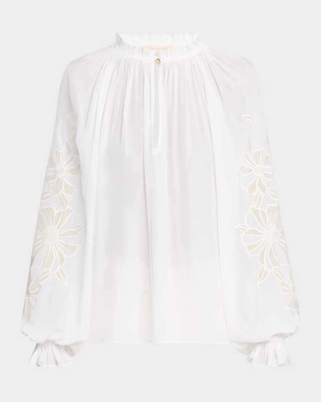 Nelida Floral Embroidered Balloon-Sleeve Blous